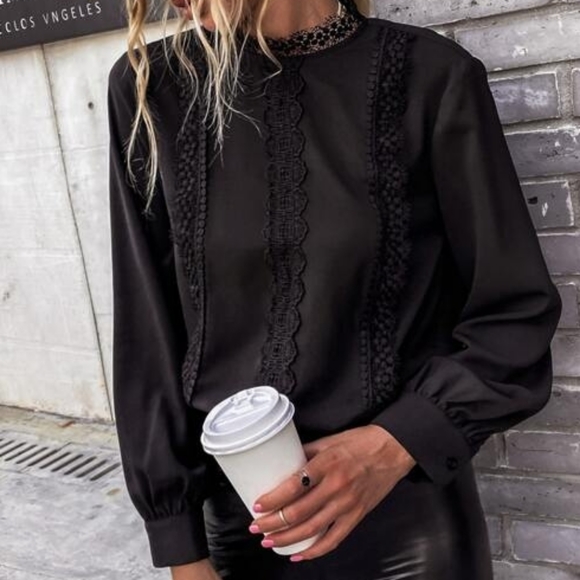 New Black Contrast Lace Blouse - Picture 3 of 10
